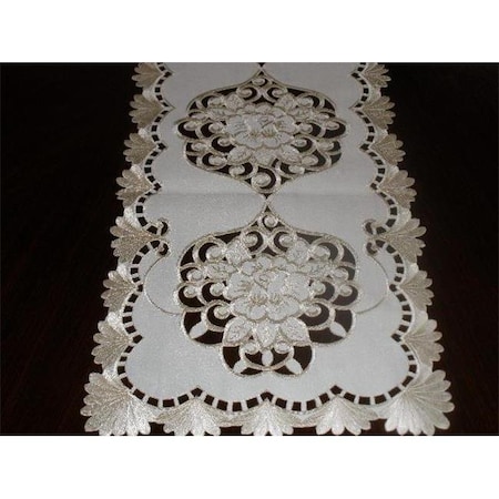 Tapestry Trading RC0446-1490 14 X 90 In. Embroidered Roses And Lacy Cutwork Table Runner; Ivory